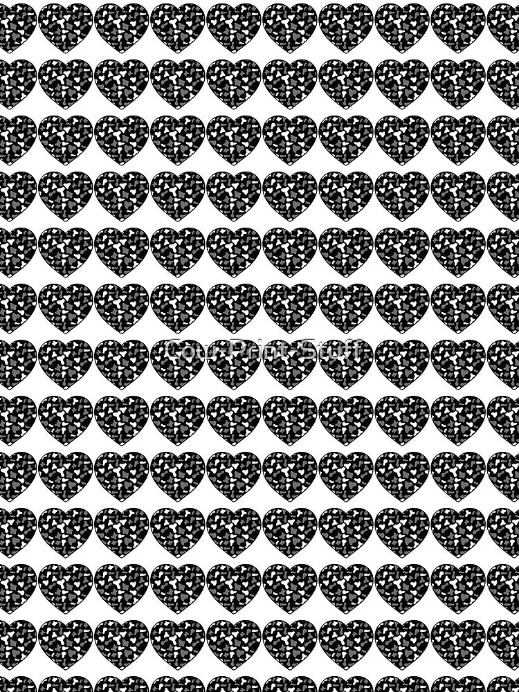 Regular Grid Small Grey White Cow Patches on Black Cowhide | Continues Black Cow Heart by Cow-Print-Stuff