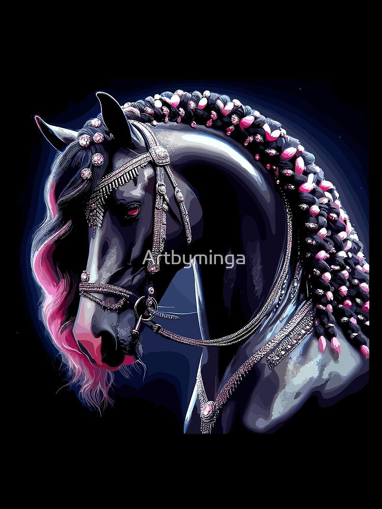 Beautiful Black horse with pink hair by Artbyminga