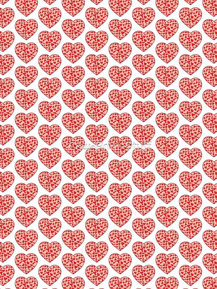 Offset Grid Small Red Cow Patches on Pink Cowhide | Continues Pink Cow Heart by Cow-Print-Stuff