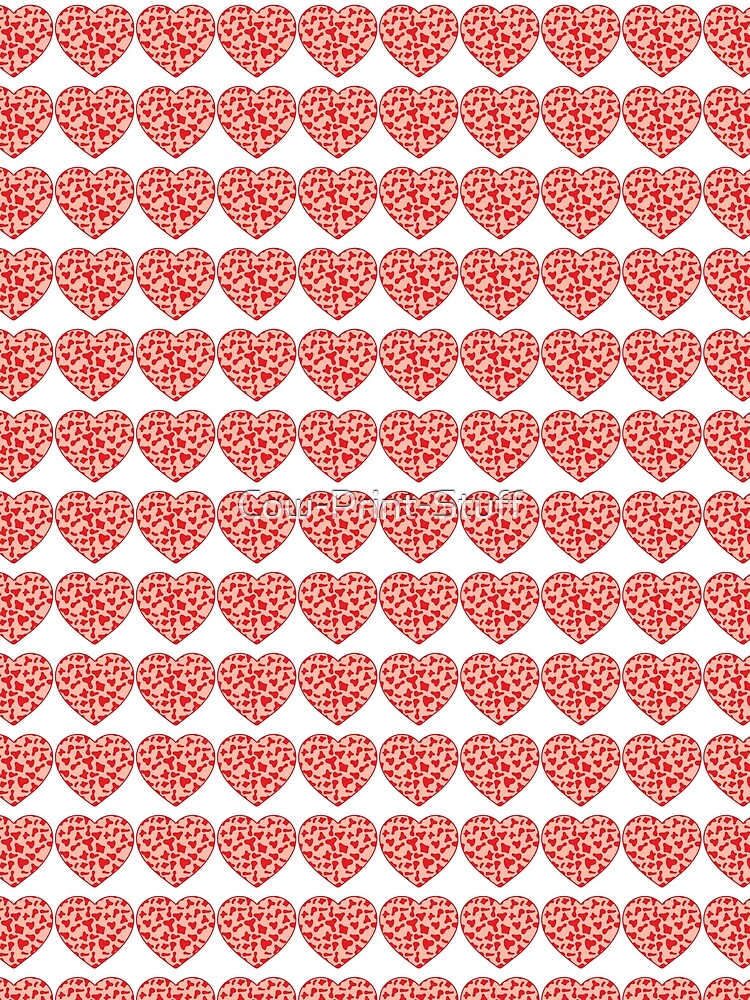 Regular Grid Small Red Cow Patches on Pink Cowhide | Continues Pink Cow Heart by Cow-Print-Stuff