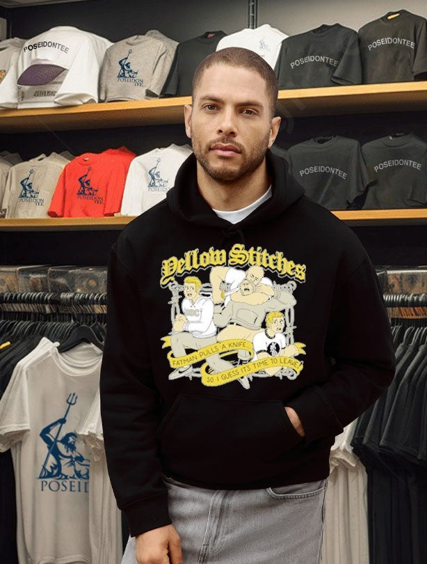 Friends Family Forever Yellow Stitches Fatman Pulls A Knife T-shirt