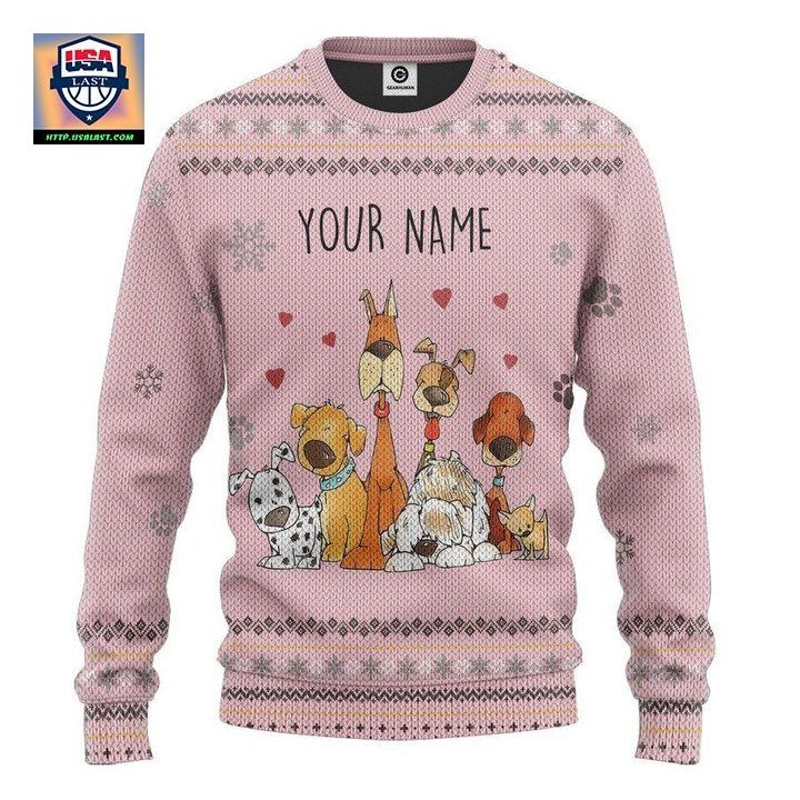 Gearhuman Dogs Make Me Happy Custom Name Christmas Ugly Sweater Apparel Personalized Trending Gift Hoodie
