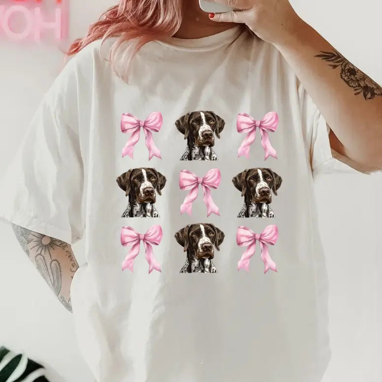 german short haired pointer with bow Shirt~ Unisex Apparel Relaxed Fit Printed In The USA Clothing Womenswear Casual...