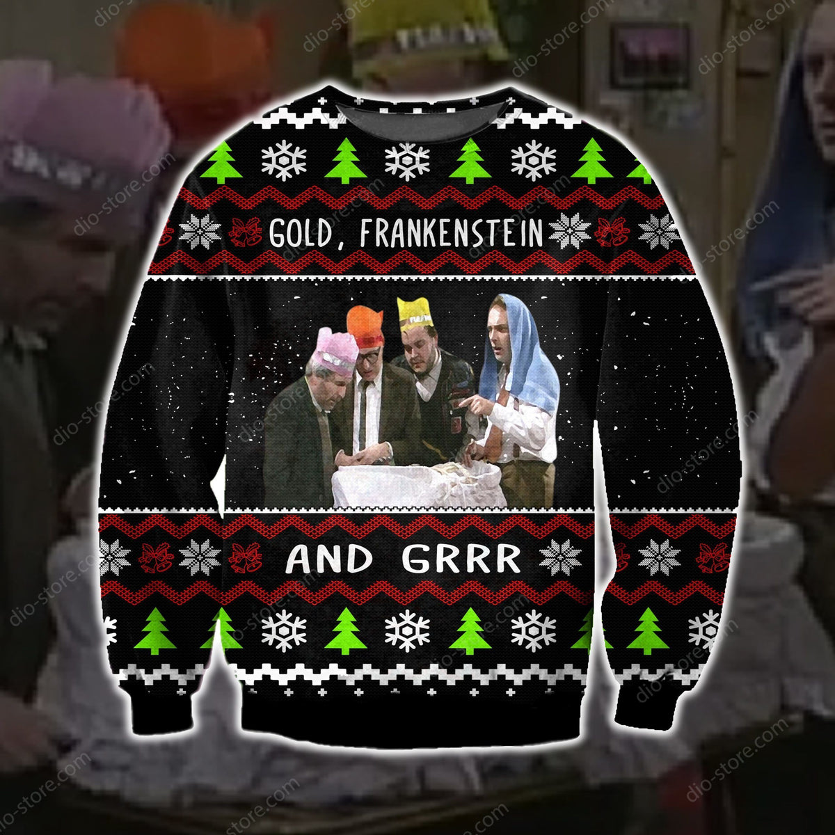 Gold Frankenstein And Grr Knitting Pattern 3D Print Ugly Sweater