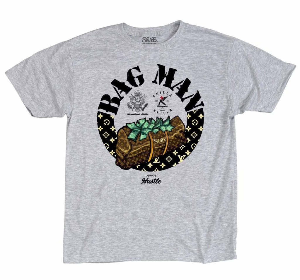 Graphic Tee - Bag Man Hustle - Steel Grey