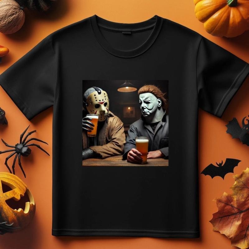 Vintage Jason and Michael Halloween Drink Beer T-Shirt, Michael Myers Halloween T-Shirt, Halloween Movie T-Shirt-- Give...