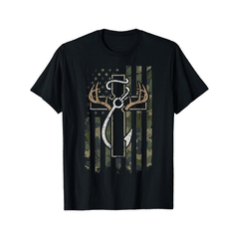 hunting fishing faith christian hunter fisherman camo usa t shirt everyday essential   round neck short sleeve cotton t...