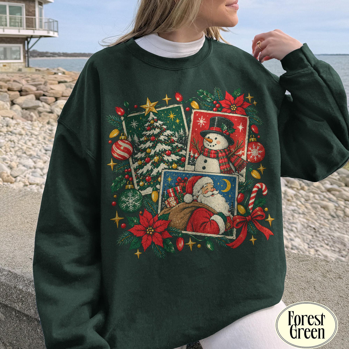Christmas Tree Snowman Vintage Santa Christmas Retro Holiday Sweater Christmas (2)
