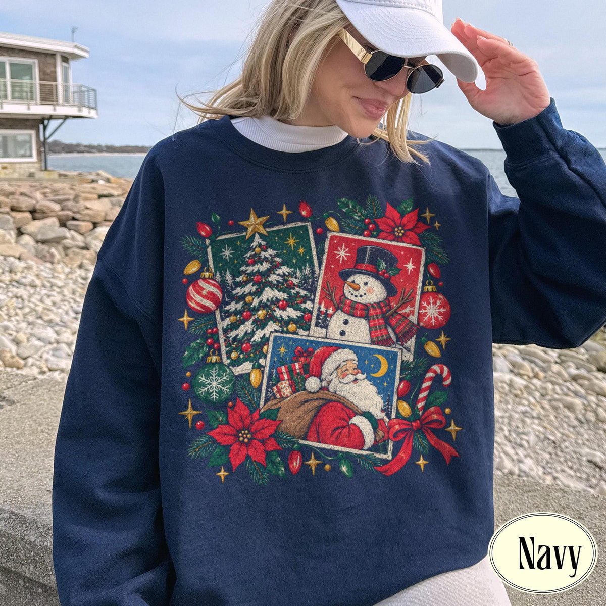 Christmas Tree Snowman Vintage Santa Christmas Retro Holiday Sweater Christmas (1)
