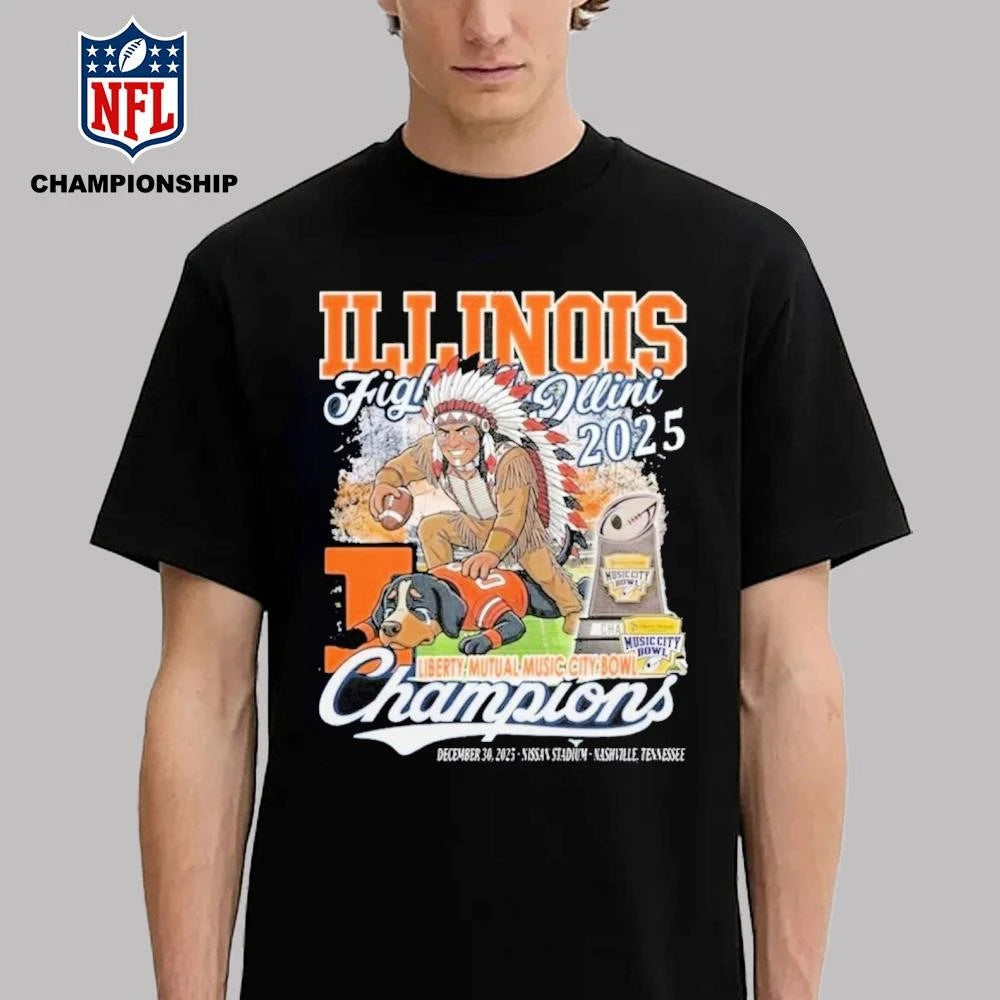 Illinois Fighting Illini Beat Tennessee Volunteers 2025 Liberty Mutual Music City Bowl Champions Mascot Shirt