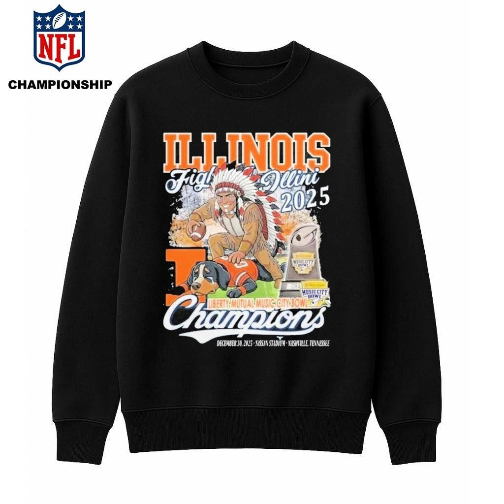 Illinois Fighting Illini Beat Tennessee Volunteers 2025 Liberty Mutual Music City Bowl Champions Mascot Shirt