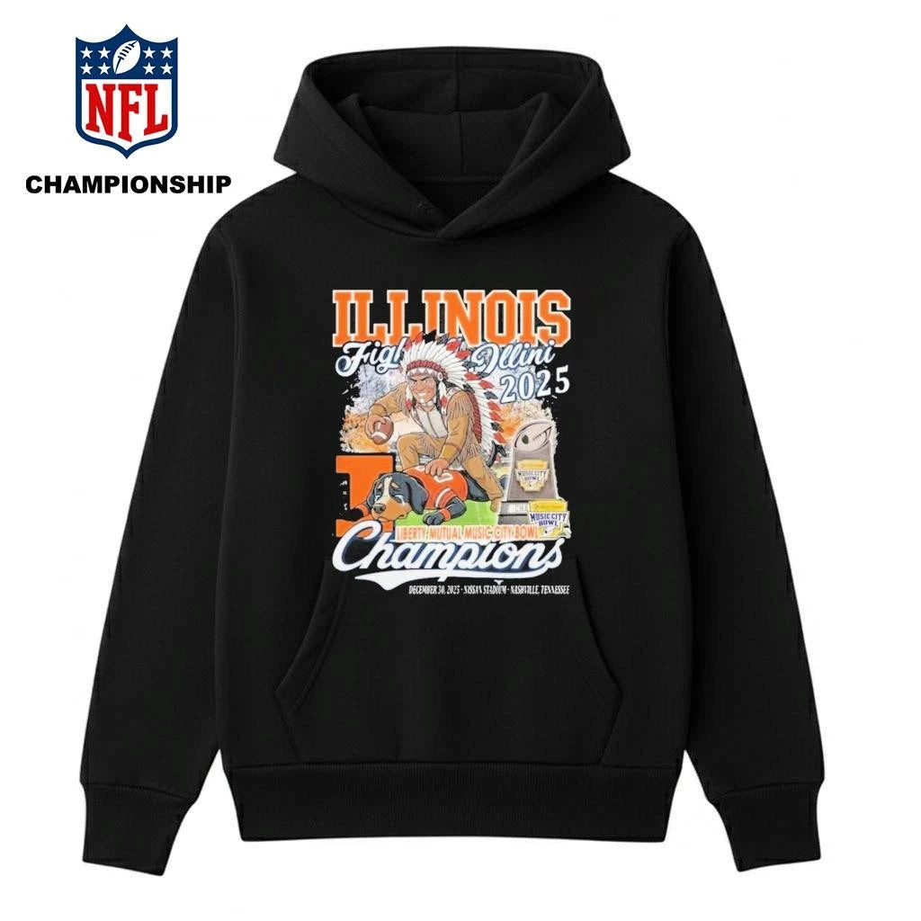 Illinois Fighting Illini Beat Tennessee Volunteers 2025 Liberty Mutual Music City Bowl Champions Mascot Shirt