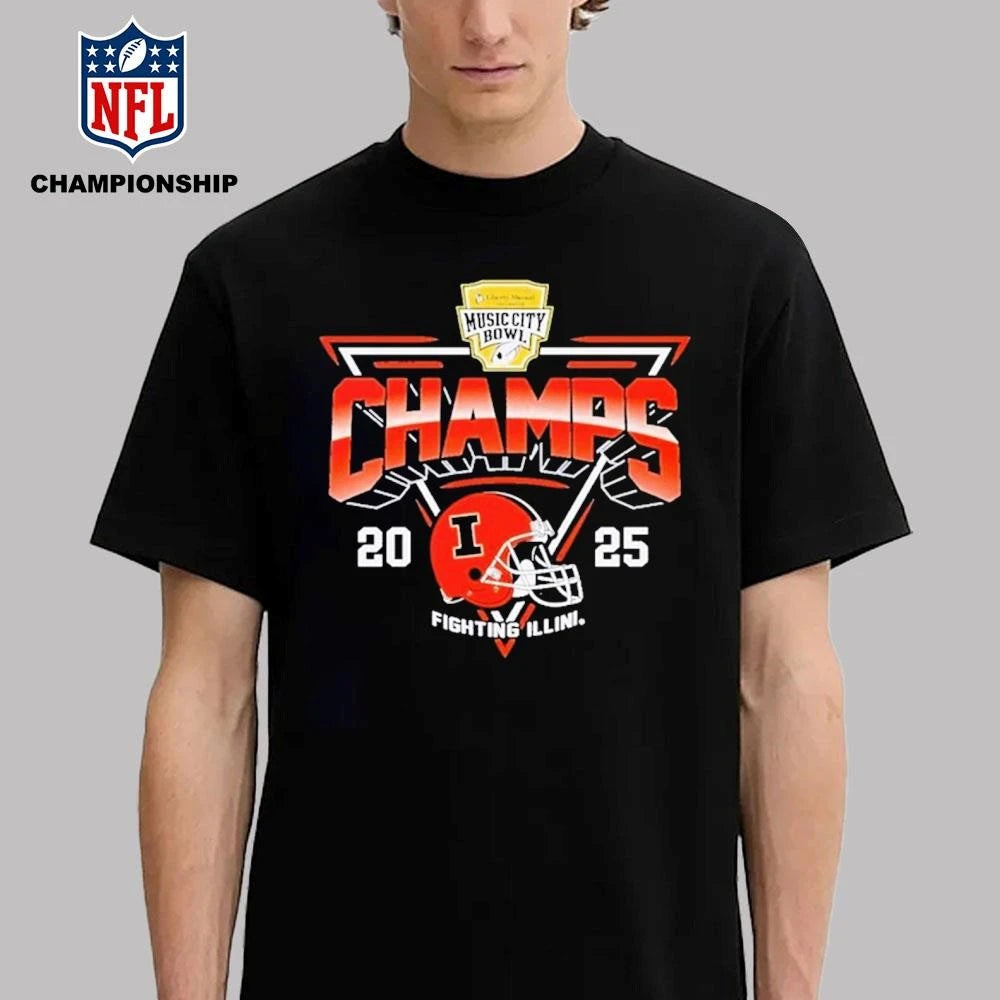 Illinois Fighting Illini Champions 2025 Music City Bowl Championship Helmet Shirt