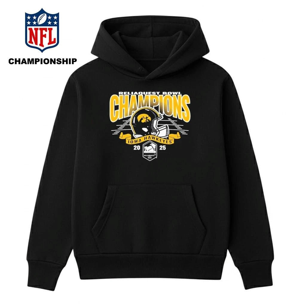 Iowa Hawkeyes 2025 ReliaQuest Bowl Football Champions Helmet Shirt