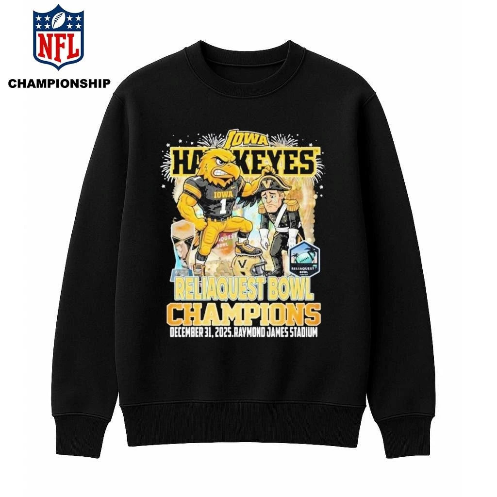 Iowa Hawkeyes Beat Vanderbilt Commodores 2025 Reliaquest Bowl Champions Mascot Shirt