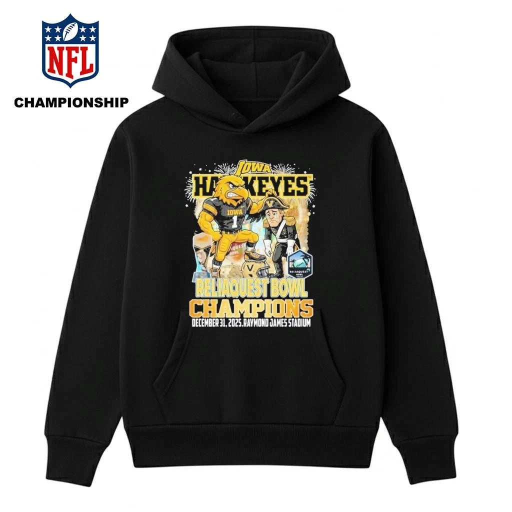 Iowa Hawkeyes Beat Vanderbilt Commodores 2025 Reliaquest Bowl Champions Mascot Shirt