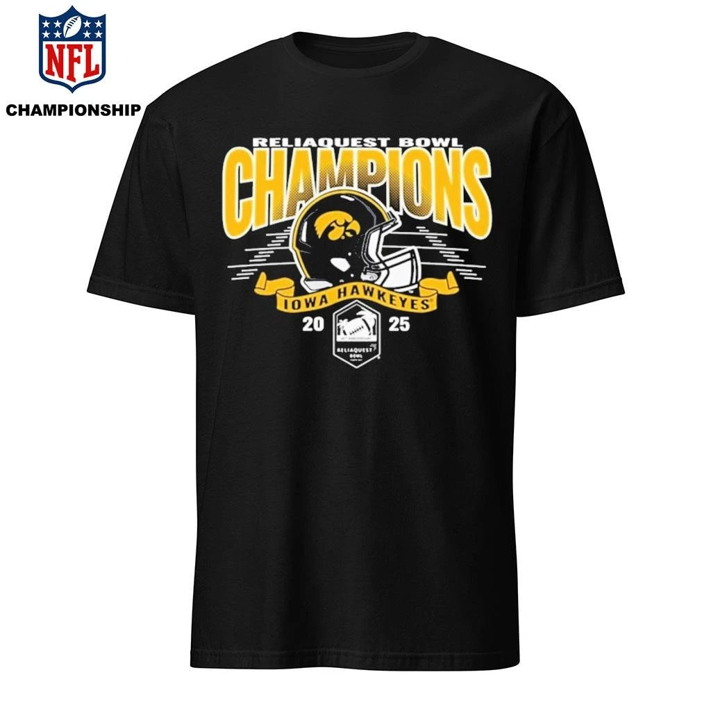 Iowa Hawkeyes Black Blue 84 2025 ReliaQuest Bowl Football Champions Shirt