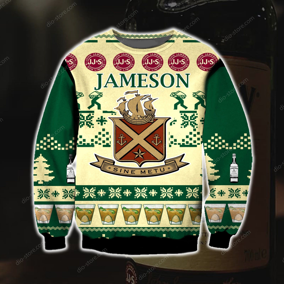 Jameson Irish Whiskey Knitting Pattern 3D Print Ugly Sweater