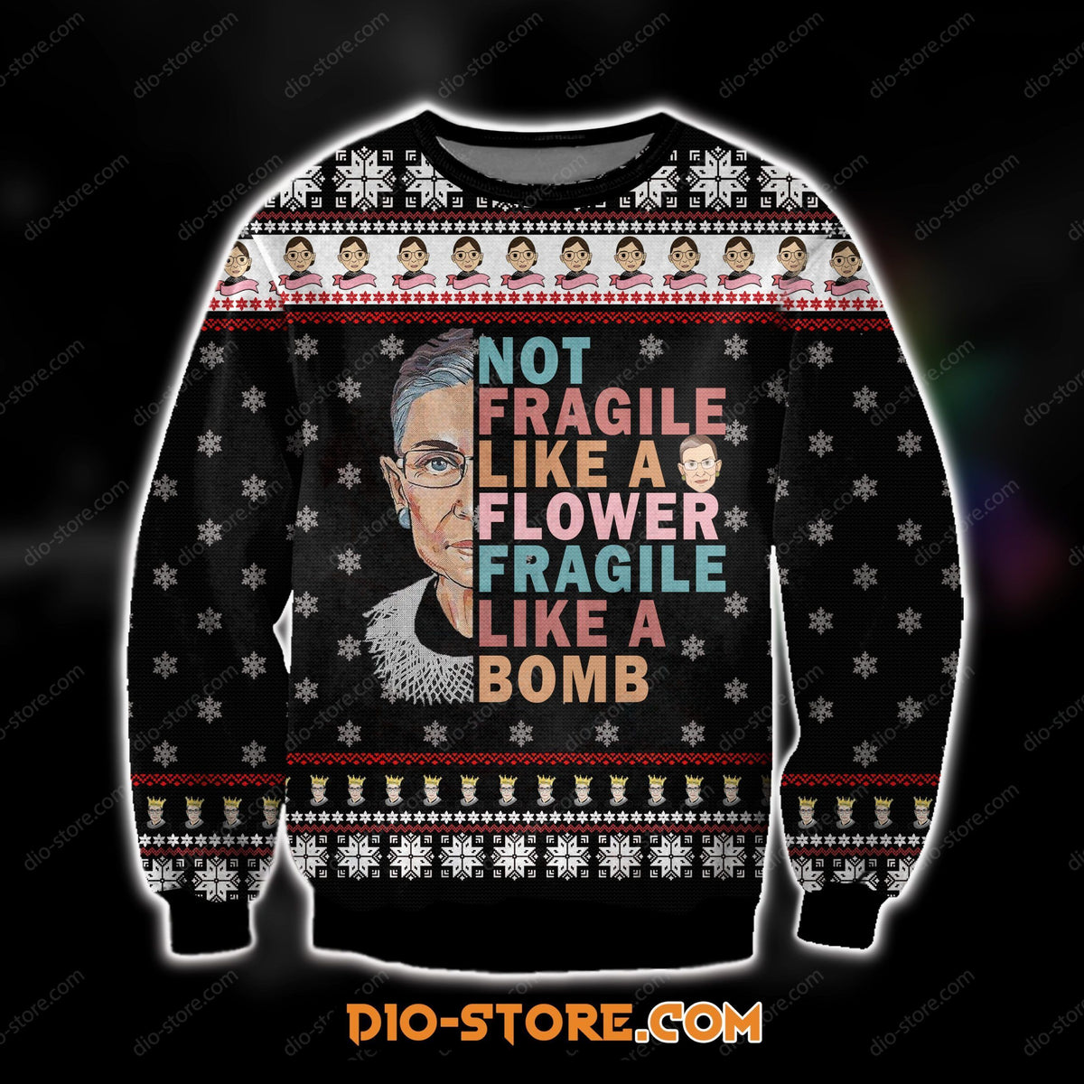 Knitting Pattern 3D All Over Print Ruth Bader Ginsburg Ugly Sweater