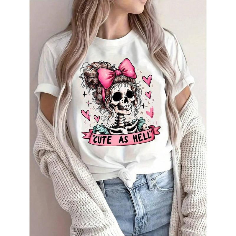 letter pattern round neck women T-shirt short sleeve trend printing elastic half sleeve T-shirt Hoodie, Sweatshirt