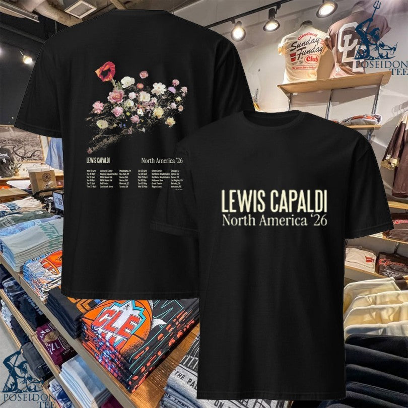 Lewis Capaldi North America 2026 Black Floral T-shirt