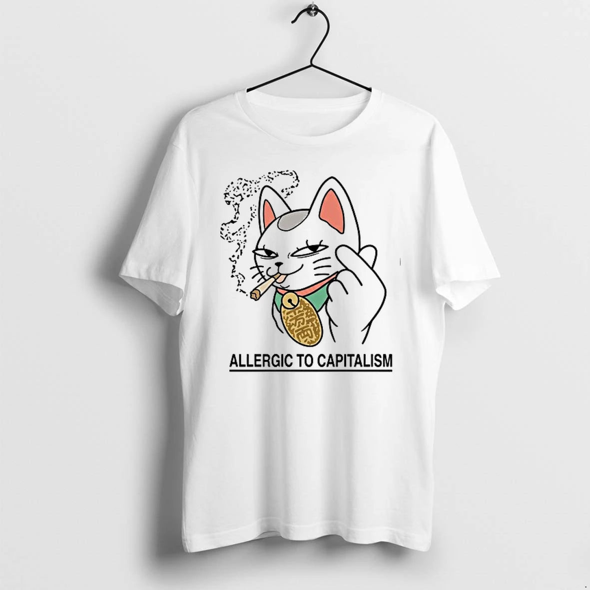 Lucky Cat Smoking Allergic To Capitalism 0 Tshirts Sweater