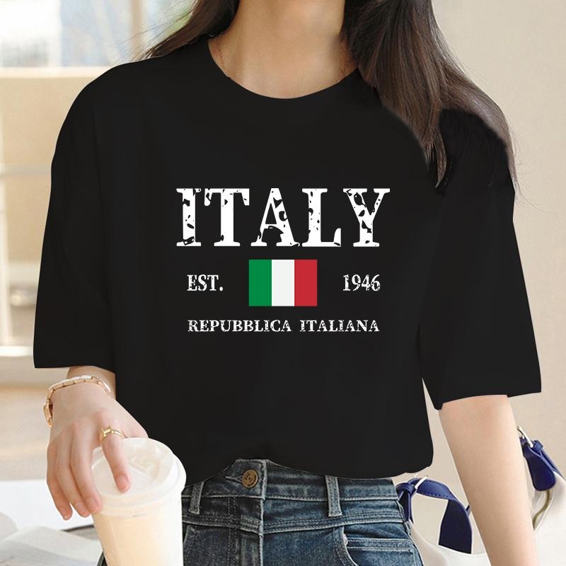luxury Italian Letter Printed Summerand Women's High-Quality Cotton T-Shirt Women Round Neck Short-Sleeved Casual Top...