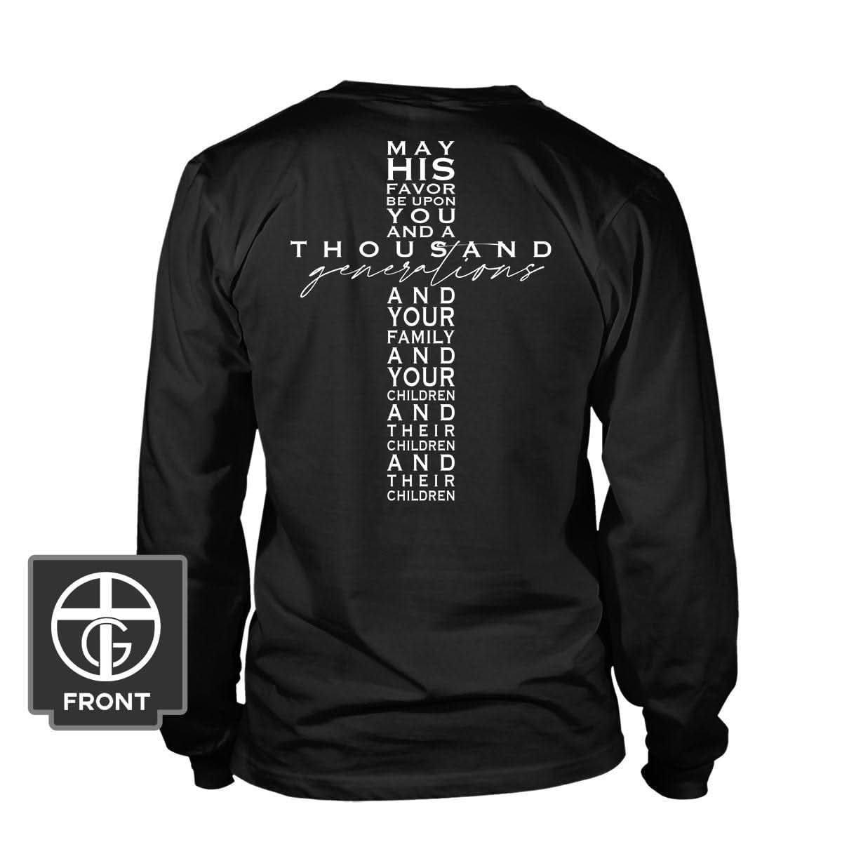May His Favor Cross Long Sleeve T-Shirt (Back Print)