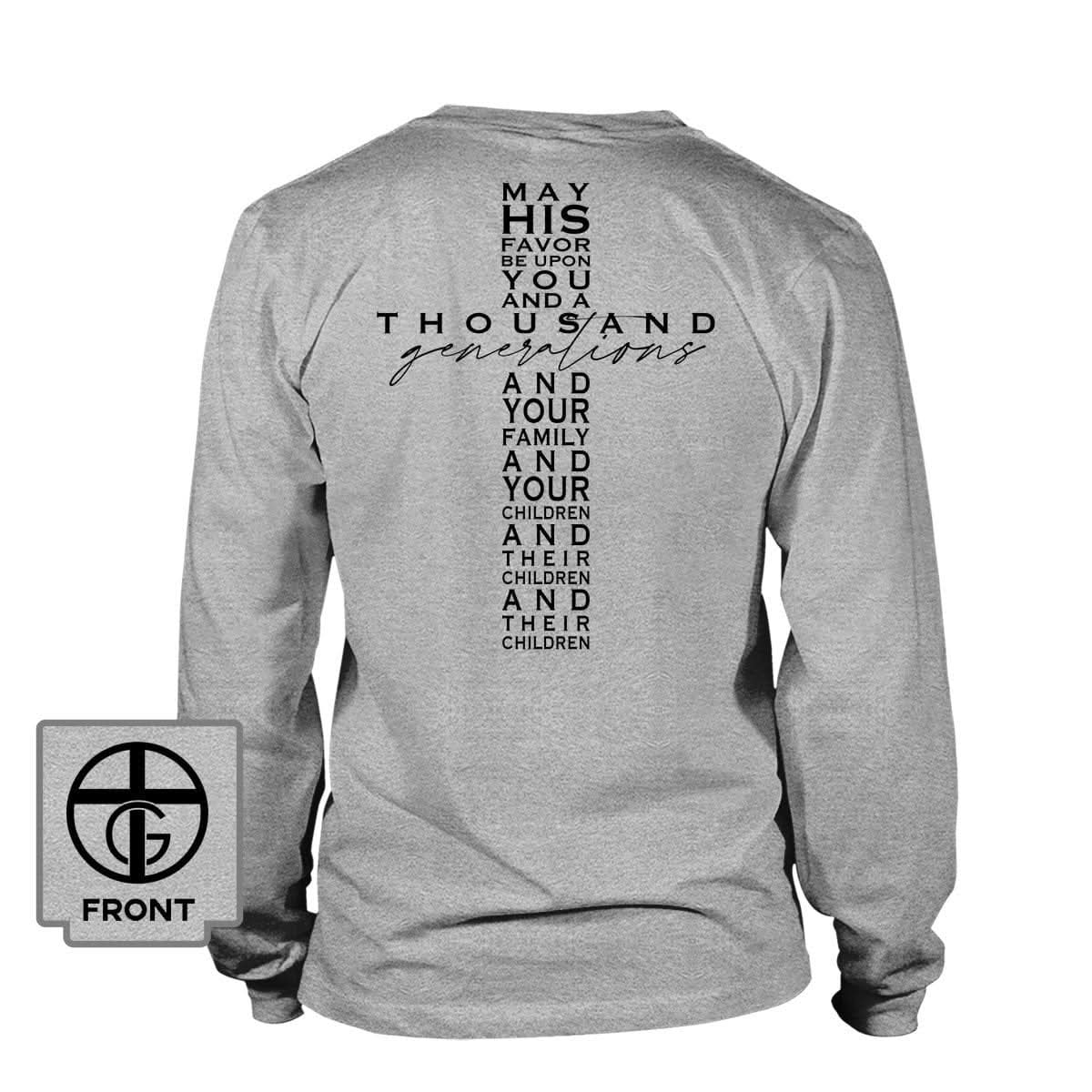 May His Favor Cross Long Sleeve T-Shirt (Back Print)