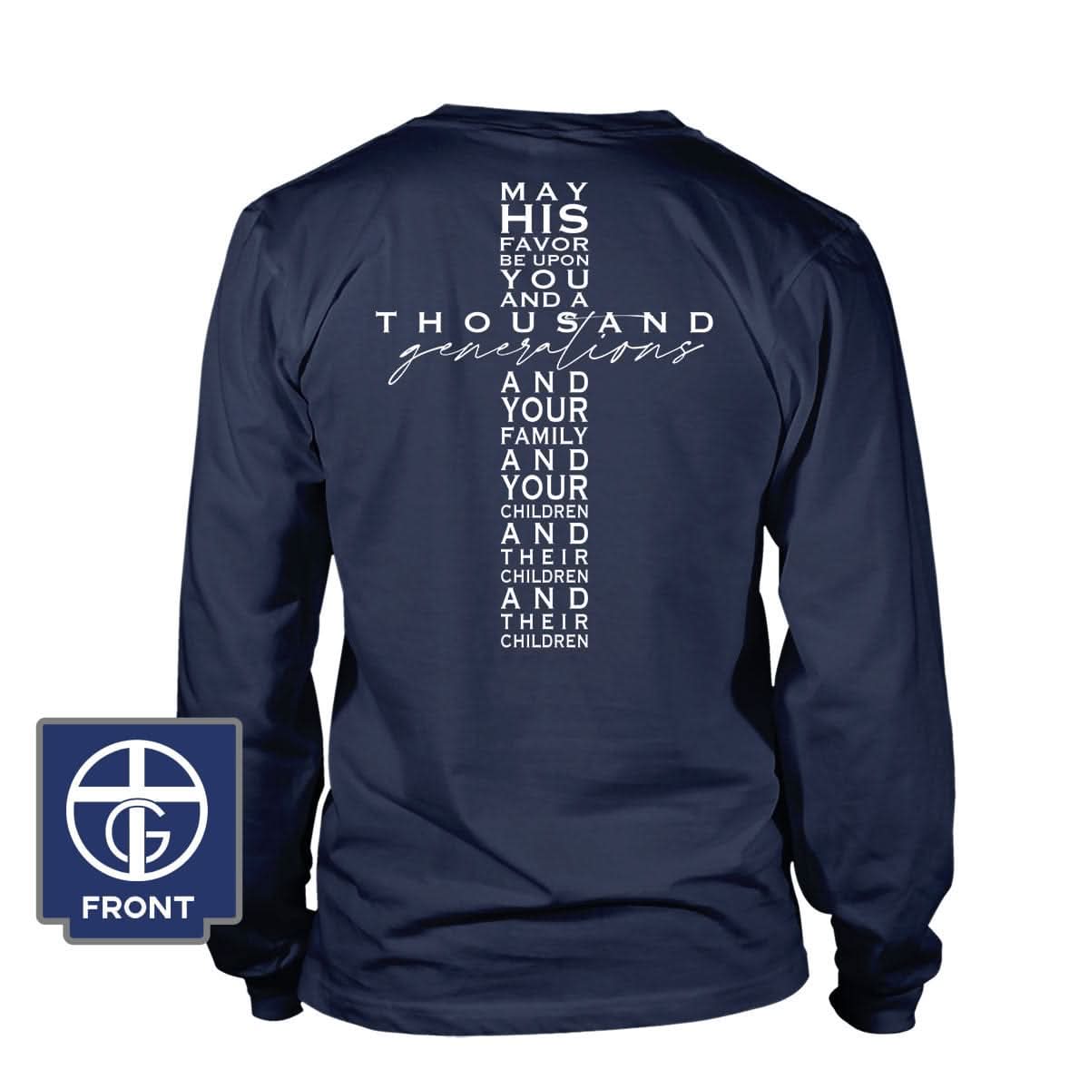 May His Favor Cross Long Sleeve T-Shirt (Back Print)