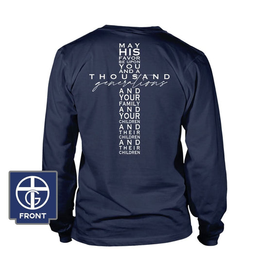 May His Favor Cross Long Sleeve T-Shirt (Back Print)