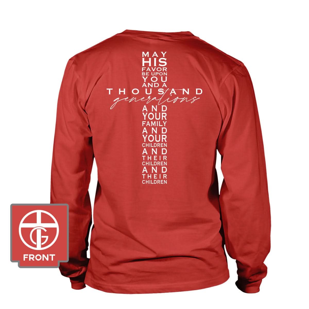 May His Favor Cross Long Sleeve T-Shirt (Back Print)