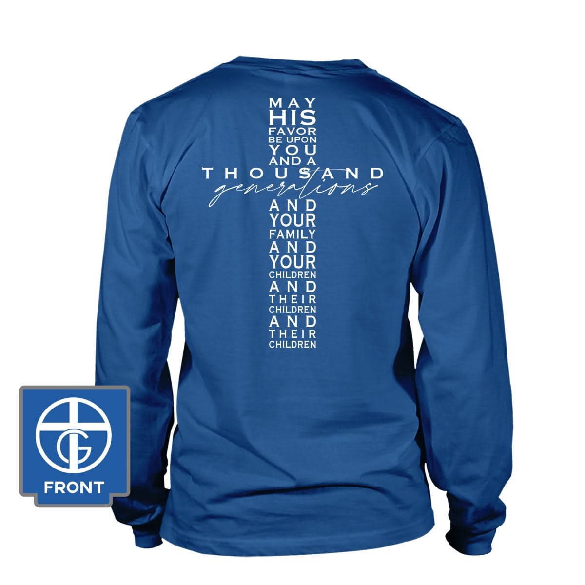 May His Favor Cross Long Sleeve T-Shirt (Back Print)