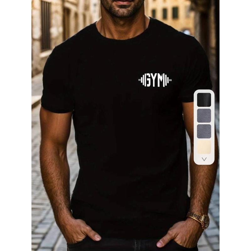 men gifts [Casual Gym Tee] Black Casual Crew Neck Top - Men's Gym Athletic T-Shirt