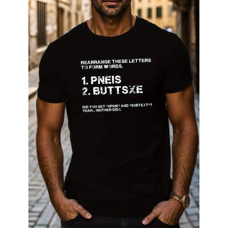 men gifts [Geometric Pattern Crew Neck Tee] Geometric Pattern Men's Casual Crew Neck T-Shirt - 100% Polyester Knit...