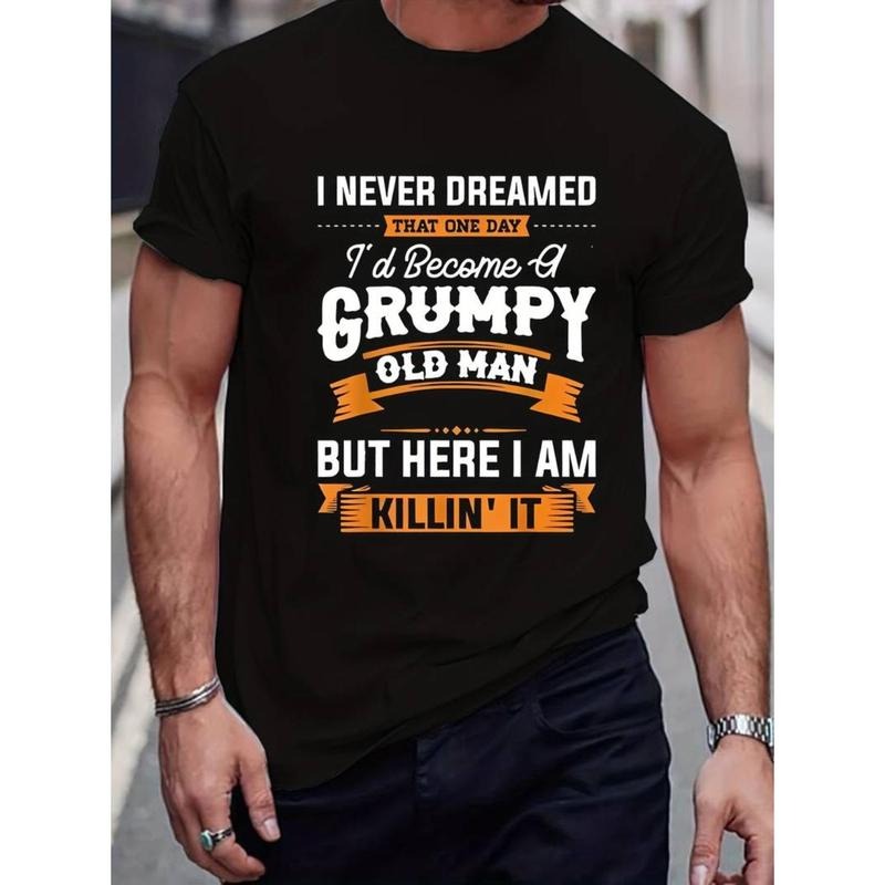 men gifts [Letter Print Casual Tee] Round Neck Tee, Men's Letter Print T-shirt