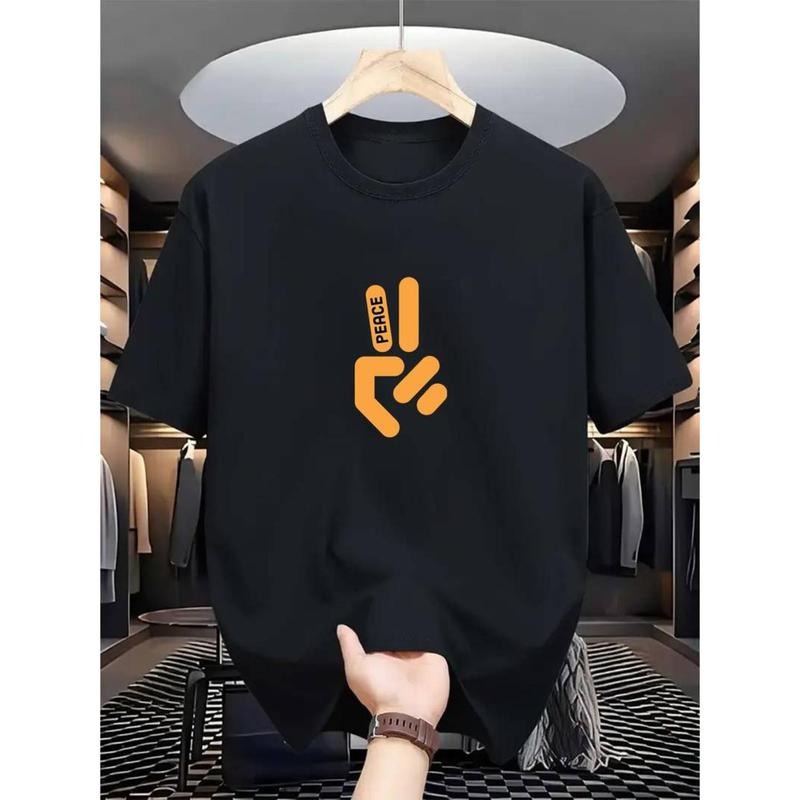 men gifts [Polyester Peace Sign Tee] Casual Polyester Men's Peace Sign Graphic Tee - Comfortable Round Neck T-Shirt for...
