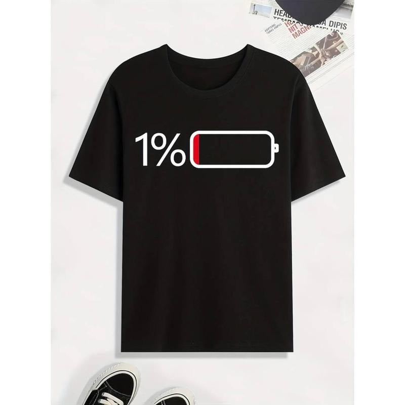 men gifts Battery Low Print T Shirt, Tees For Men, Casual Short Sleeve Tshirt For Summer Spring Fall, Tops As Gifts Comfy...