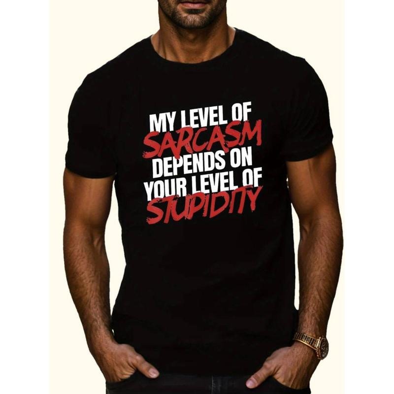 men gifts Comfy Breathable Men's Short Sleeve Sarcasm Print T-shirts, Casual Tops For Fitness Training, Jogging, Outdoor...