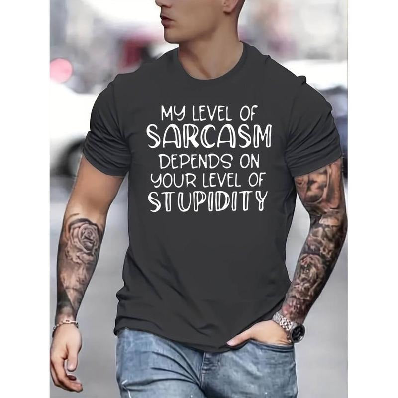 men gifts Cool Slogan Print Men's All-match Short Sleeve Crew Neck T-shirt, Summer Outdoor Menswear Top Hoodie, Sweatshirt