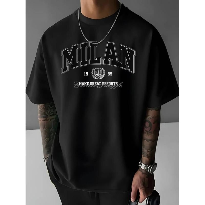 men gifts MILAN 1989 Graphic Print T-Shirt for Men - 100% Polyester Street Style Tee with Crew Neck, Slight Stretch...