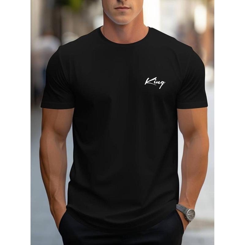 men gifts Men's Casual Short Sleeve T-Shirt with KING Print, Classic Crew Neck Tee for Summer Graphic Menswear Hoodie,...