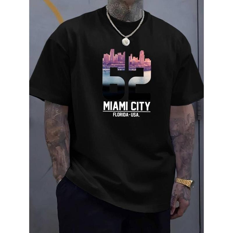 men gifts Men's Trendy Miami City Letter Print T-Shirt