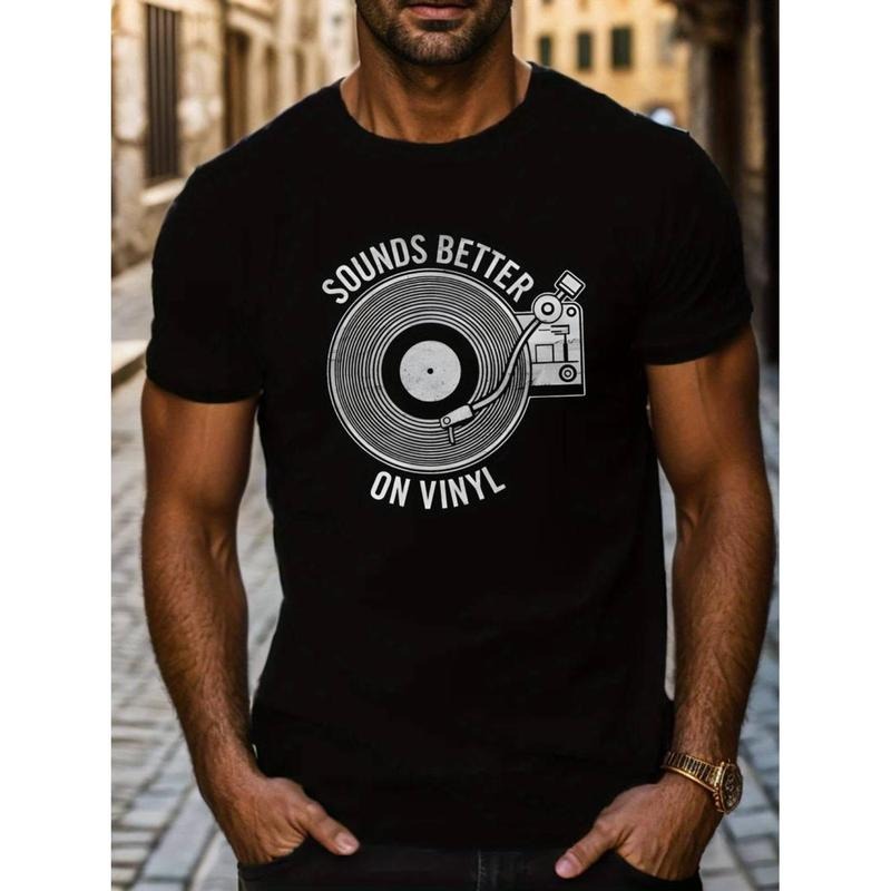 men gifts Sounds Better On Vinyl Print Tee Shirt, Tees For Men, Casual Short Sleeve T-shirt For Summer Graphic Menswear...