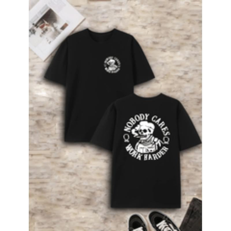 mens casual cotton t shirt with edgy skull and nobody cares   graphic print crew neck short sleeve relaxed   season knit...