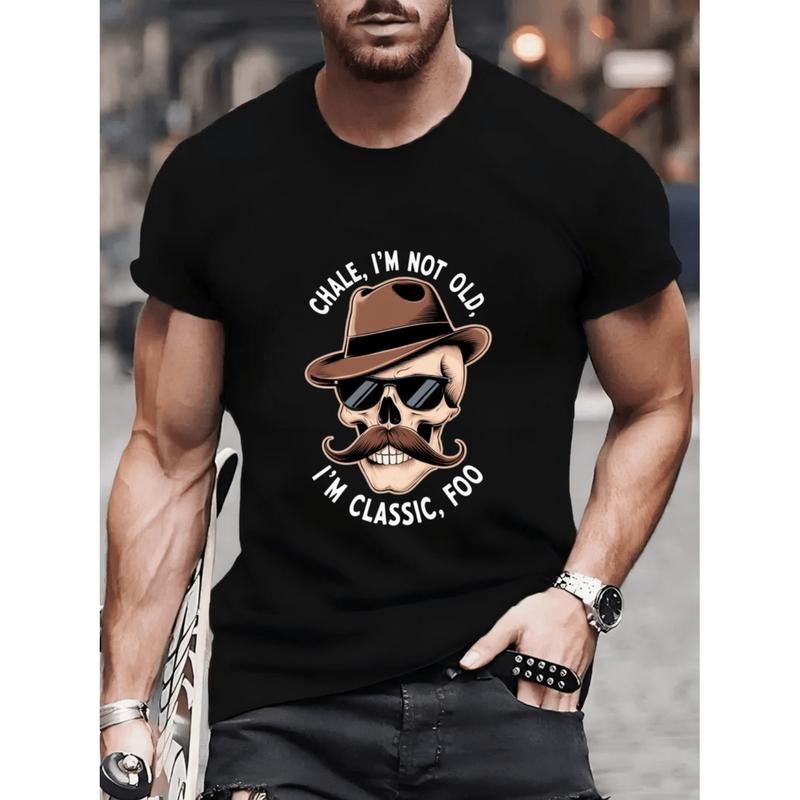 mens im not old   foo graphic t shirt cholo chicano lowrider design with skull fedora art black cotton short sleeve...