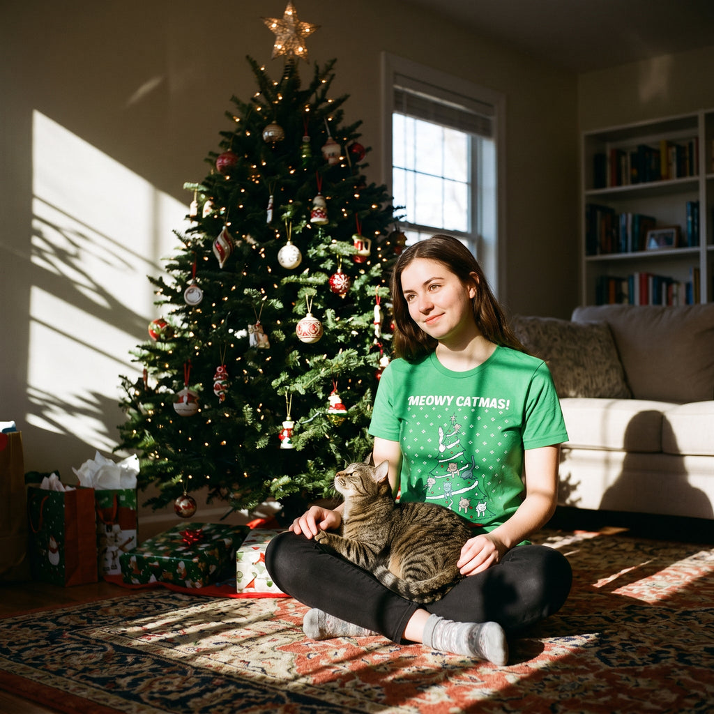 Meowy Christmas Cat Tree Ugly Christmas Sweater Women's T Shirt
