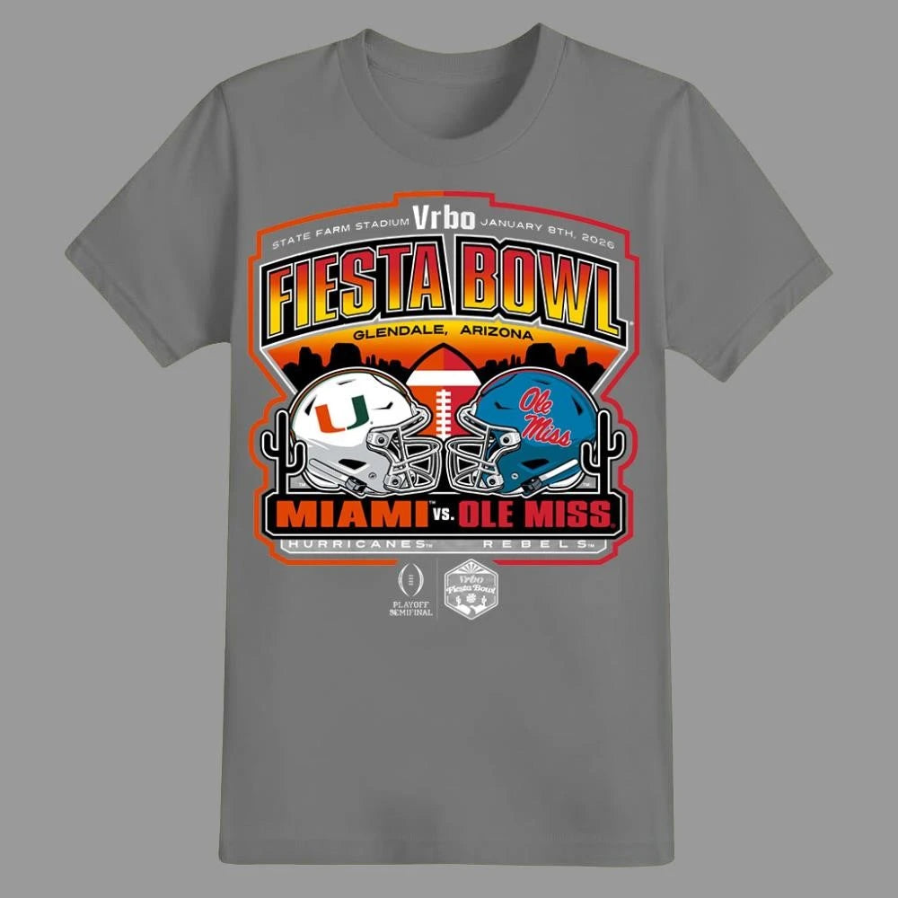 Miami Vs Ole Miss 2026 Vrbo Fiesta Bowl CFP Semifinal Helmet Matchup Shirt
