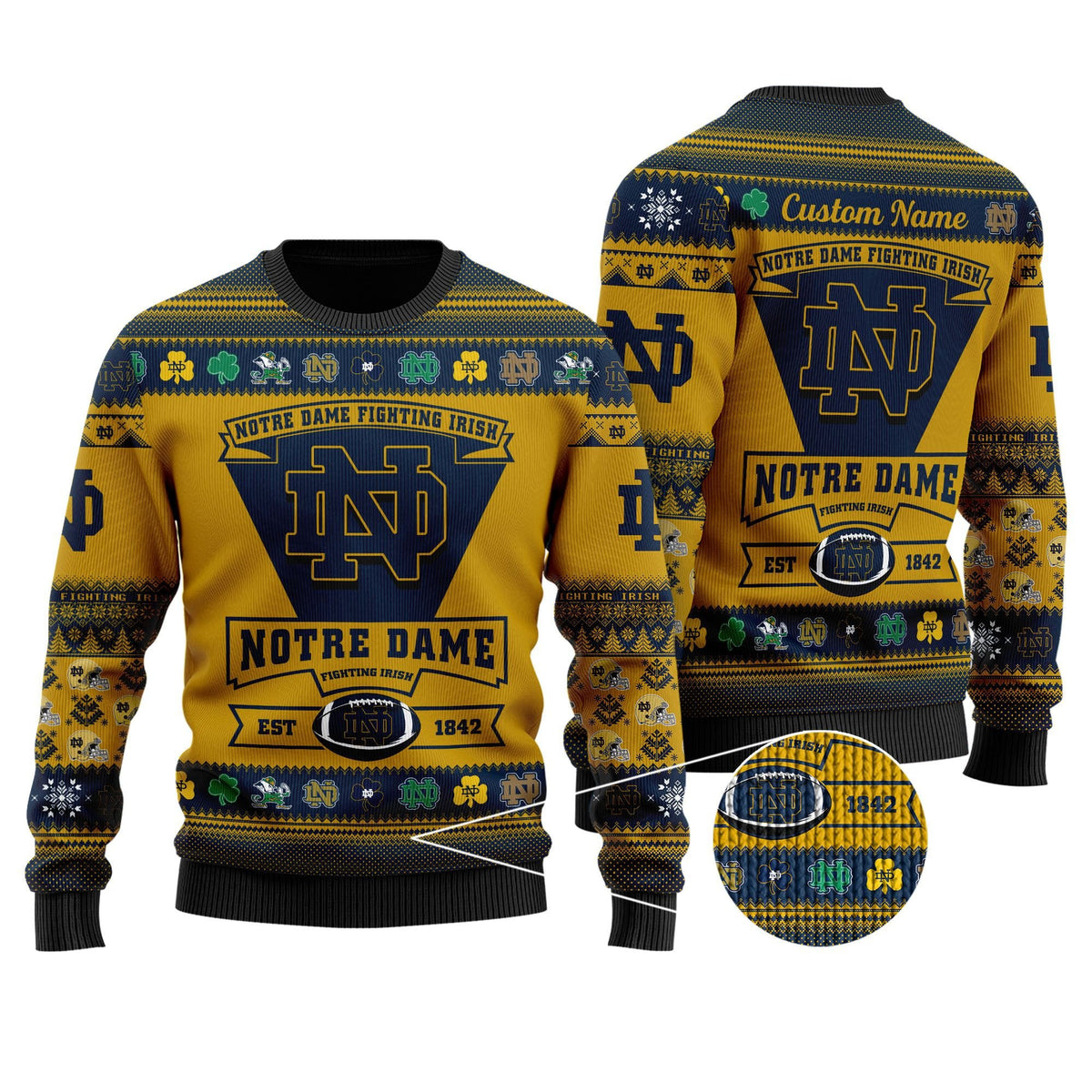 Notre Dame Fighting Irish Football Team Logo Personalized Ugly Christmas Sweater Perfect Holiday Gift