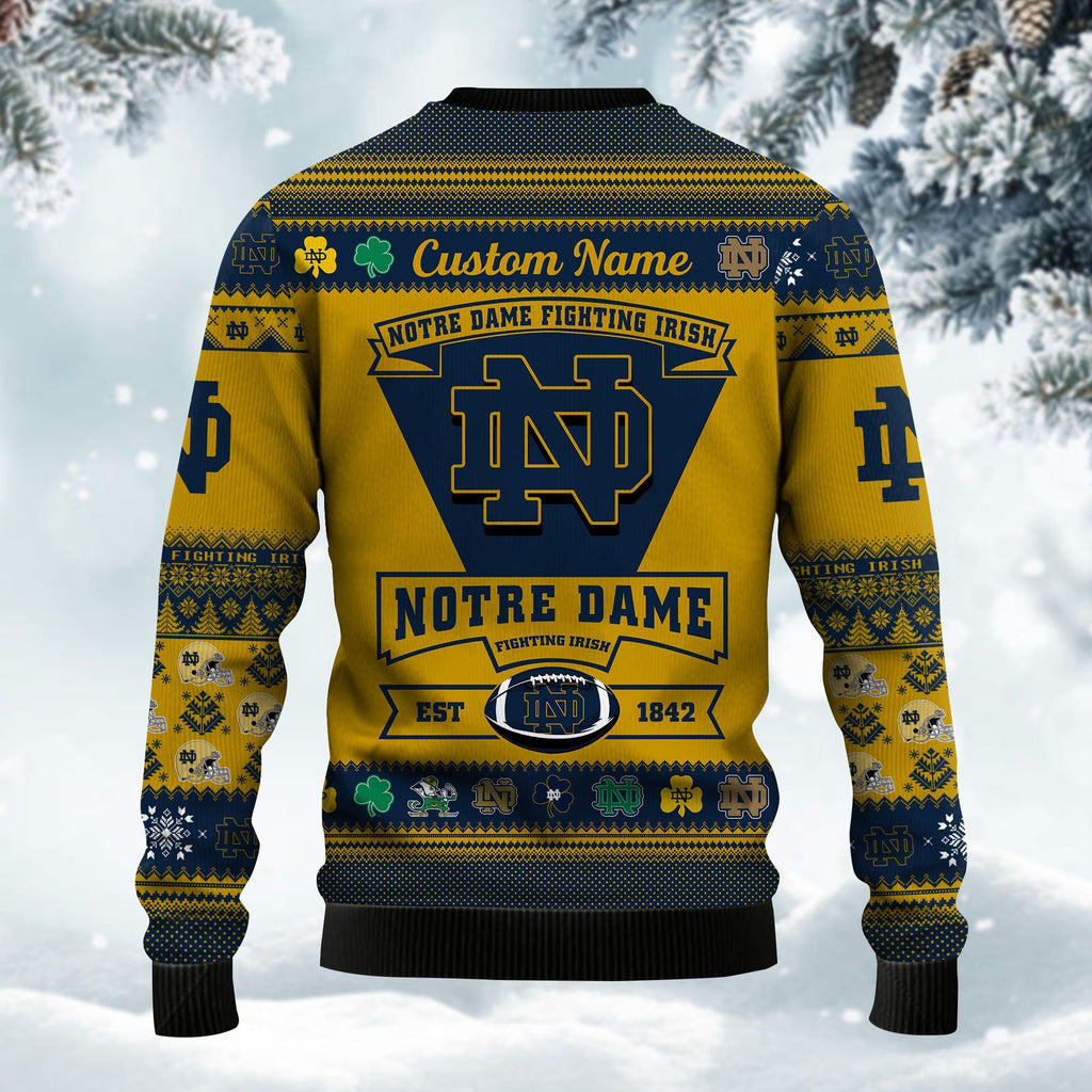 Notre Dame Fighting Irish Football Team Logo Personalized Ugly Christmas Sweater Perfect Holiday Gift